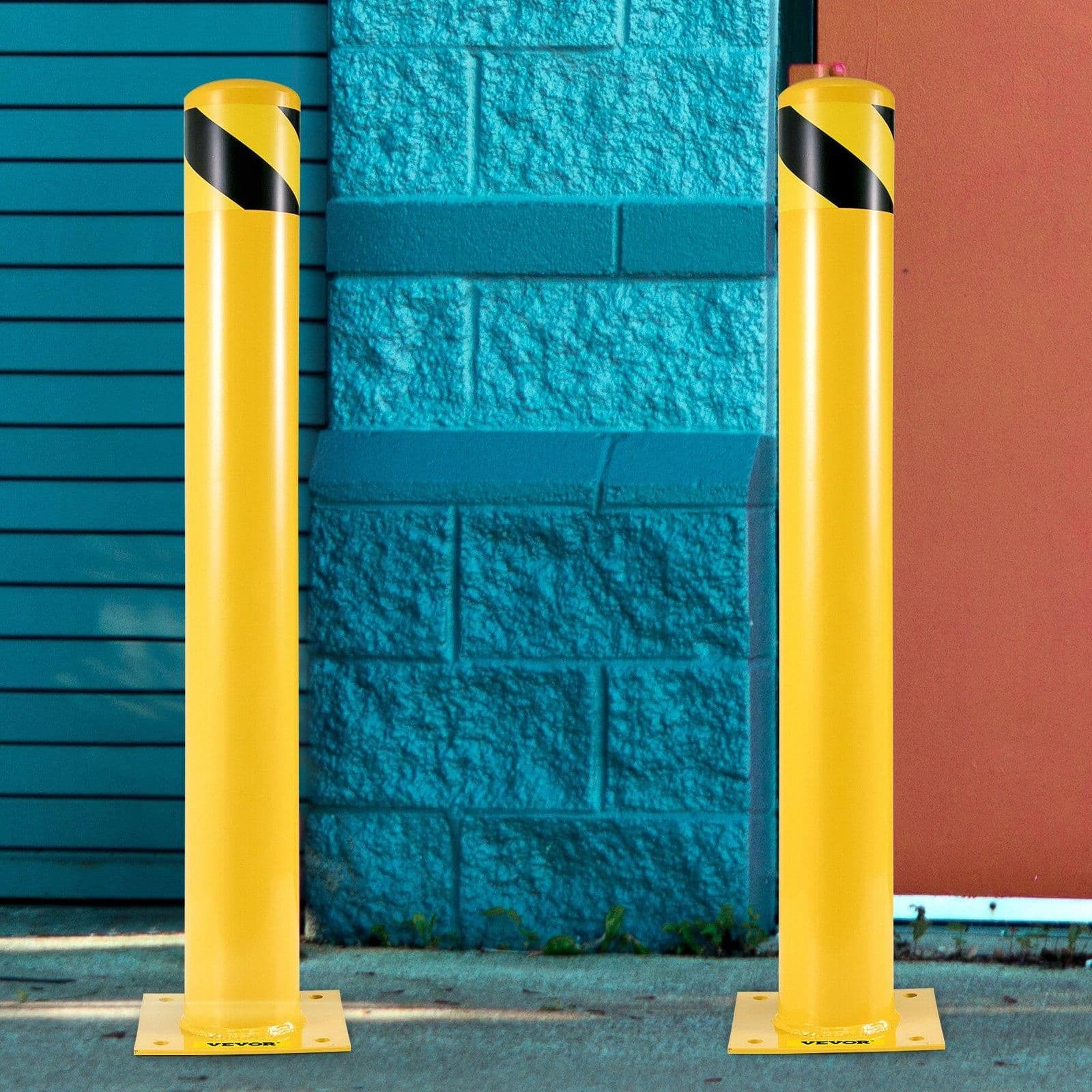 image-VEVOR Safety Bollard 48"x4.5" Safety Barrier Bollard 4-1/2" OD 48" Height Yellow Powder Coat Pipe Steel Safety Barrier with 4 Free Anchor Bolts for Traffic-Sensitive Area