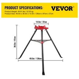 image-VEVOR 460-6 Tripod Pipe Chain Vise 1/8"-6" Capacity,Pipe Stand Portable Foldable Steel Legs,Pipe Jack Stands with Tool Tray, Tripod Stand Chain Vise Ideal for a Variety of Pipe Materials