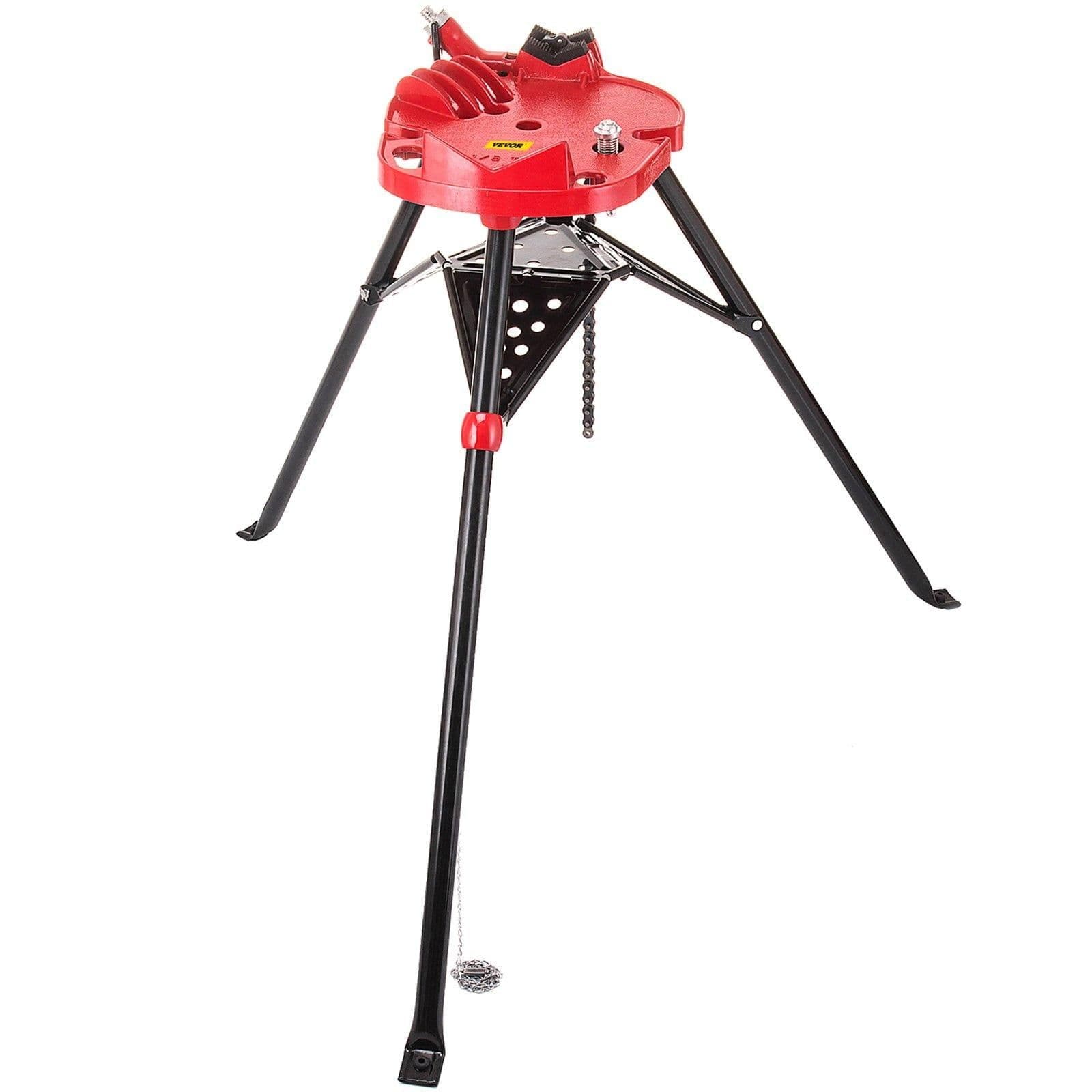 image-VEVOR 460-6 Tripod Pipe Chain Vise 1/8"-6" Capacity,Pipe Stand Portable Foldable Steel Legs,Pipe Jack Stands with Tool Tray, Tripod Stand Chain Vise Ideal for a Variety of Pipe Materials