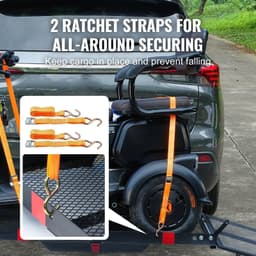 image-VEVOR Hitch Mount Cargo Carrier, 45.3" x 25.6" Iron Hitch Cargo Rack with Folding Ramp, Hitch Rack Basket with Stabilizer and Straps, 500LBS Mobility Scooter Carrier Fit 2" Hitch Receiver