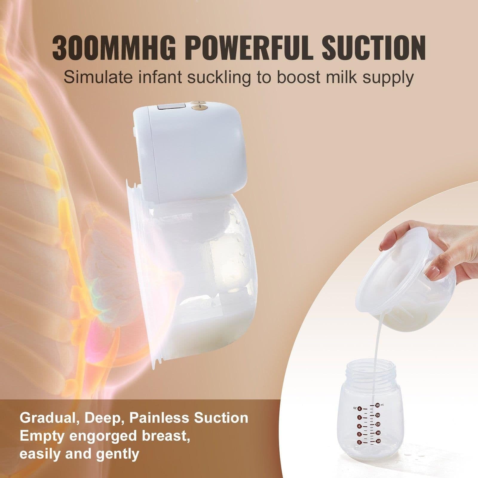 image-VEVOR Breast Pump, Wearable Electric Breast Pumps Hands Free, 4 Mode & 12 Levels, 300mmHg Strong Suction, Ultra-Quiet Rechargeable Portable Breastfeeding Pump with LED Display, 24mm Insert/28mm Flange