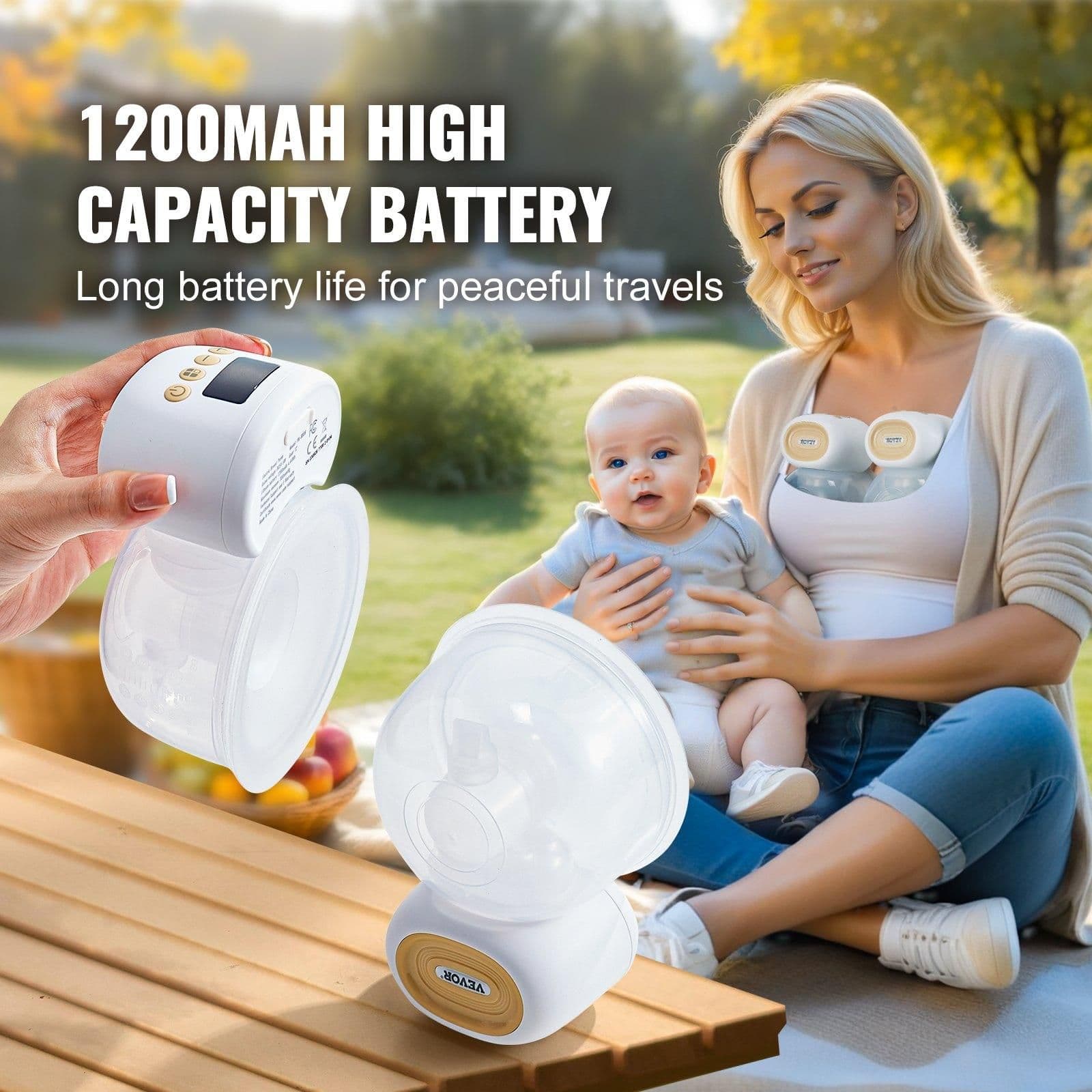 image-VEVOR Breast Pump, Wearable Electric Breast Pumps Hands Free, 4 Mode & 12 Levels, 300mmHg Strong Suction, Ultra-Quiet Rechargeable Portable Breastfeeding Pump with LED Display, 24mm Insert/28mm Flange