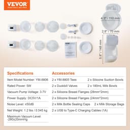 image-VEVOR Breast Pump, Wearable Electric Breast Pumps Hands Free, 4 Mode & 12 Levels, 300mmHg Strong Suction, Ultra-Quiet Rechargeable Portable Breastfeeding Pump with LED Display, 24mm Insert/28mm Flange