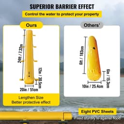 image-VEVOR Flood Bag, 24 ft Length x 12 in Height, Reusable PVC Water Diversion Tubes, Lightweight with Excellent Waterproof Effect Used for Doorways, Garages, Yellow