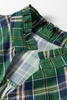 image-Green Plus Size Plaid Long Sleeve Notched Neck Shift Mini Dress