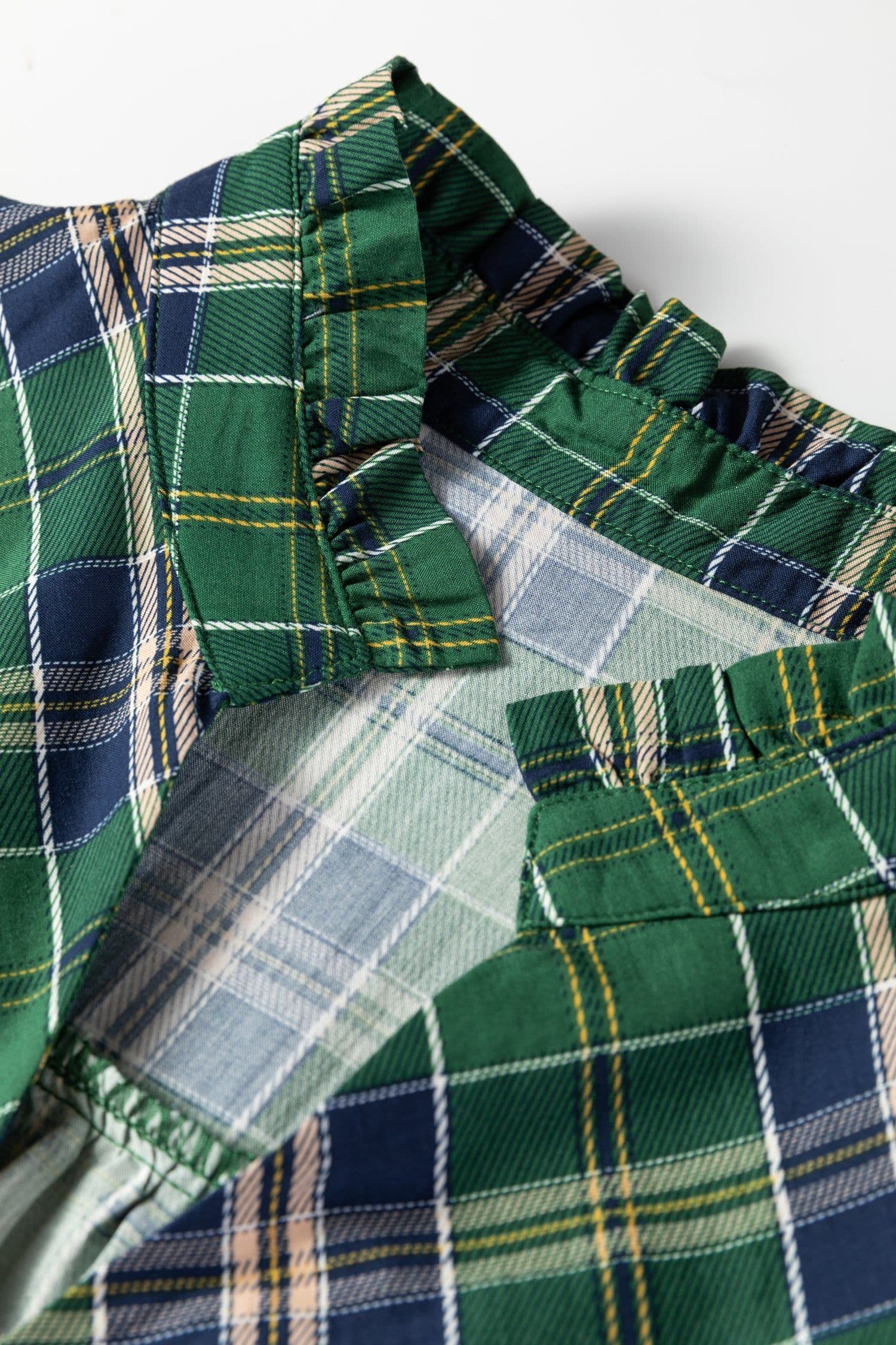 image-Green Plus Size Plaid Long Sleeve Notched Neck Shift Mini Dress