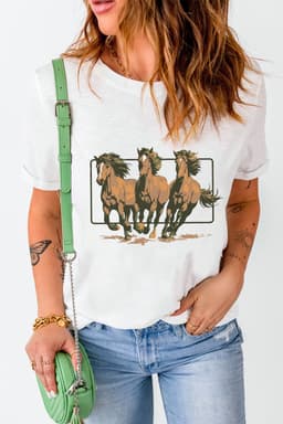 image-White Texas Horse Graphic T-Shirt Cuffed