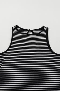 image-White Striped Print Ribbed Knit Sleeveless Top