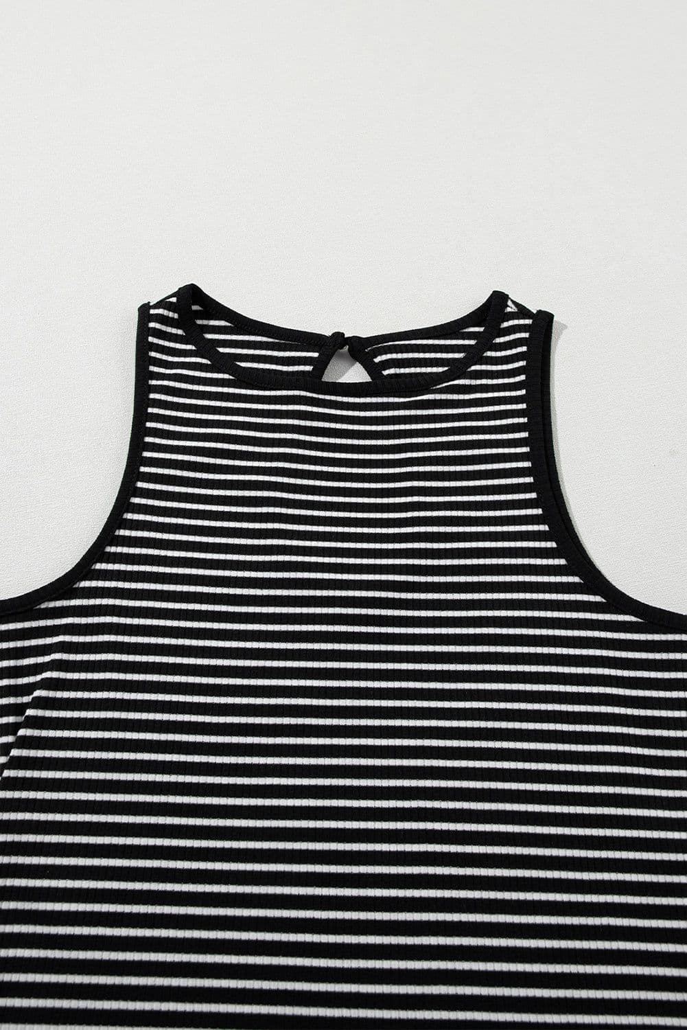 image-White Striped Print Ribbed Knit Sleeveless Top