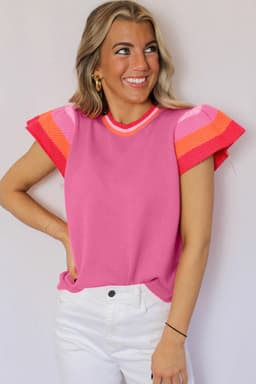 image-Turquoise Flutter Sleeve Knit Sweater