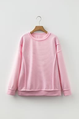 image-Pink Ribbed Long Sleeve Top - Exposed Seam Detail