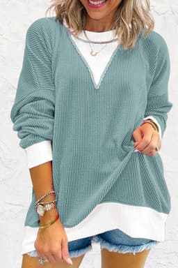 image-Peach Blossom Colorblock Drop Shoulder Loose Top