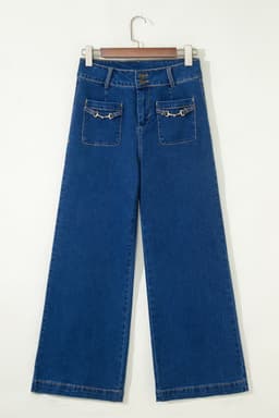 image-Sail Blue Wide Leg Denim Pants - Hardware Decor