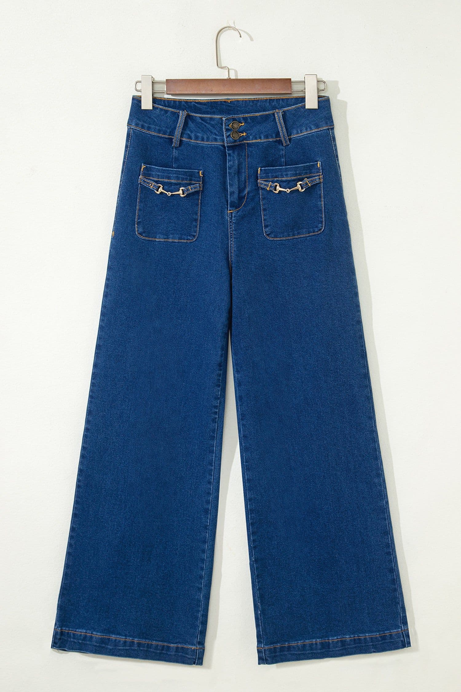 image-Sail Blue Wide Leg Denim Pants - Hardware Decor