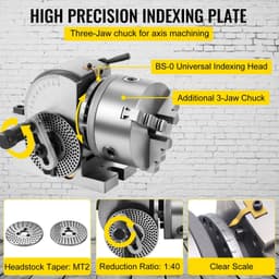 image-VEVOR Dividing Head BS-0 5Inch 3 Jaw Chuck Dividing Head Set Precision Semi Universal Dividing Head for Milling Machine Rotary Table Tailstock Milling Set (5 Inch Chuck)