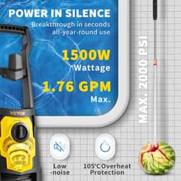 image-VEVOR Electric Pressure Washer, 2000 PSI, Max. 1.76 GPM Power Washer with 30 ft Hose, 5 Quick Connect Nozzles, Foam Cannon, Portable to Clean Patios, Cars, Fences, Driveways, ETL Listed