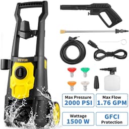 image-VEVOR Electric Pressure Washer, 2000 PSI, Max. 1.76 GPM Power Washer with 30 ft Hose, 5 Quick Connect Nozzles, Foam Cannon, Portable to Clean Patios, Cars, Fences, Driveways, ETL Listed