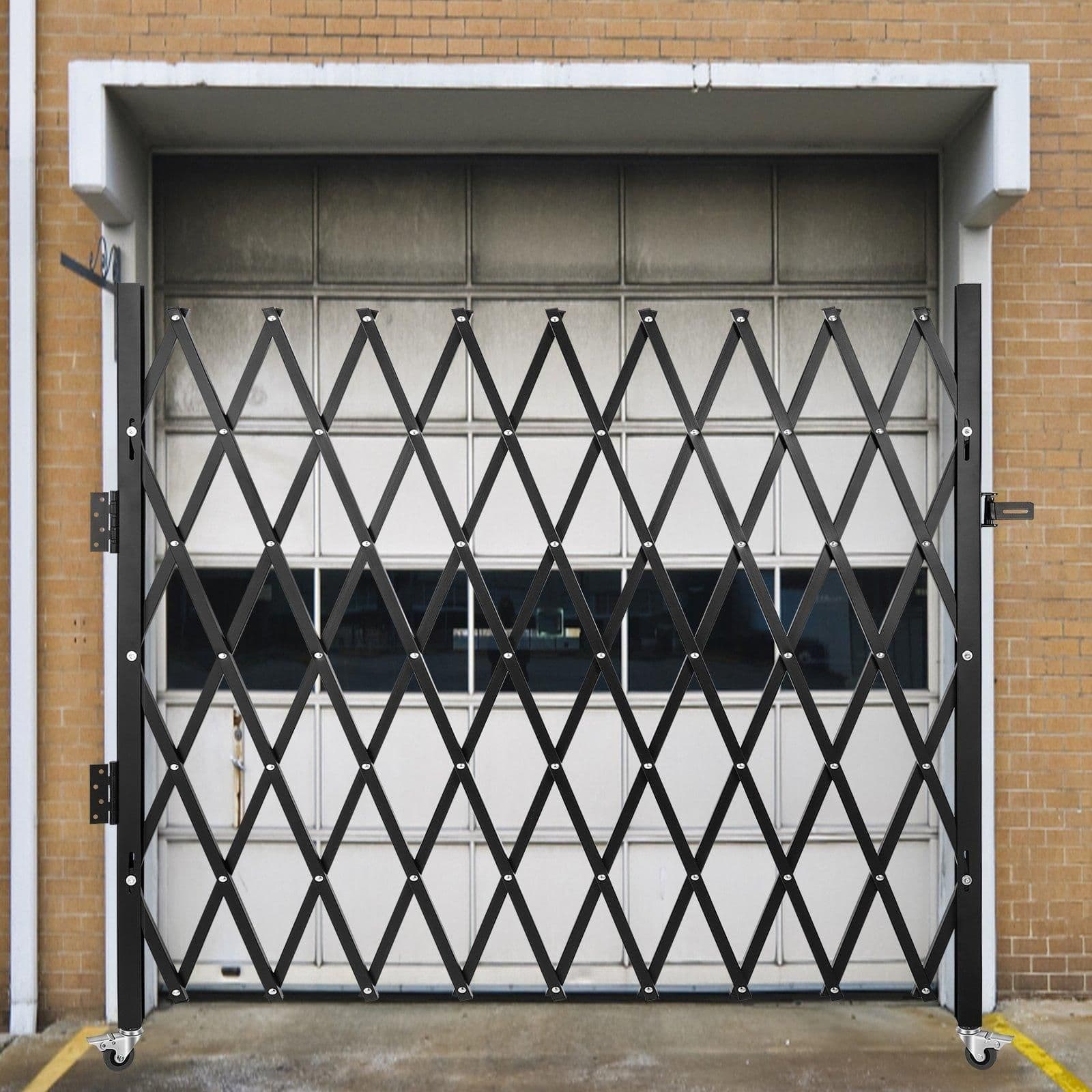 image-VEVOR Single Folding Security Gate, 7' H x 6-1/2' W Folding Door Gate, Steel Accordion Security Gate, Flexible Expanding Security Gate, 360° Rolling Barricade Gate, Scissor Gate/Door with Padlock