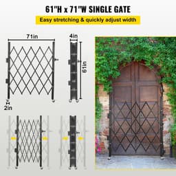 image-VEVOR Single Folding Security Gate, 5' H x 5-1/2' W Folding Door Gate, Steel Accordion Security Gate, Flexible Expanding Security Gate, 360° Rolling Barricade Gate, Scissor Gate/Door with Padlock