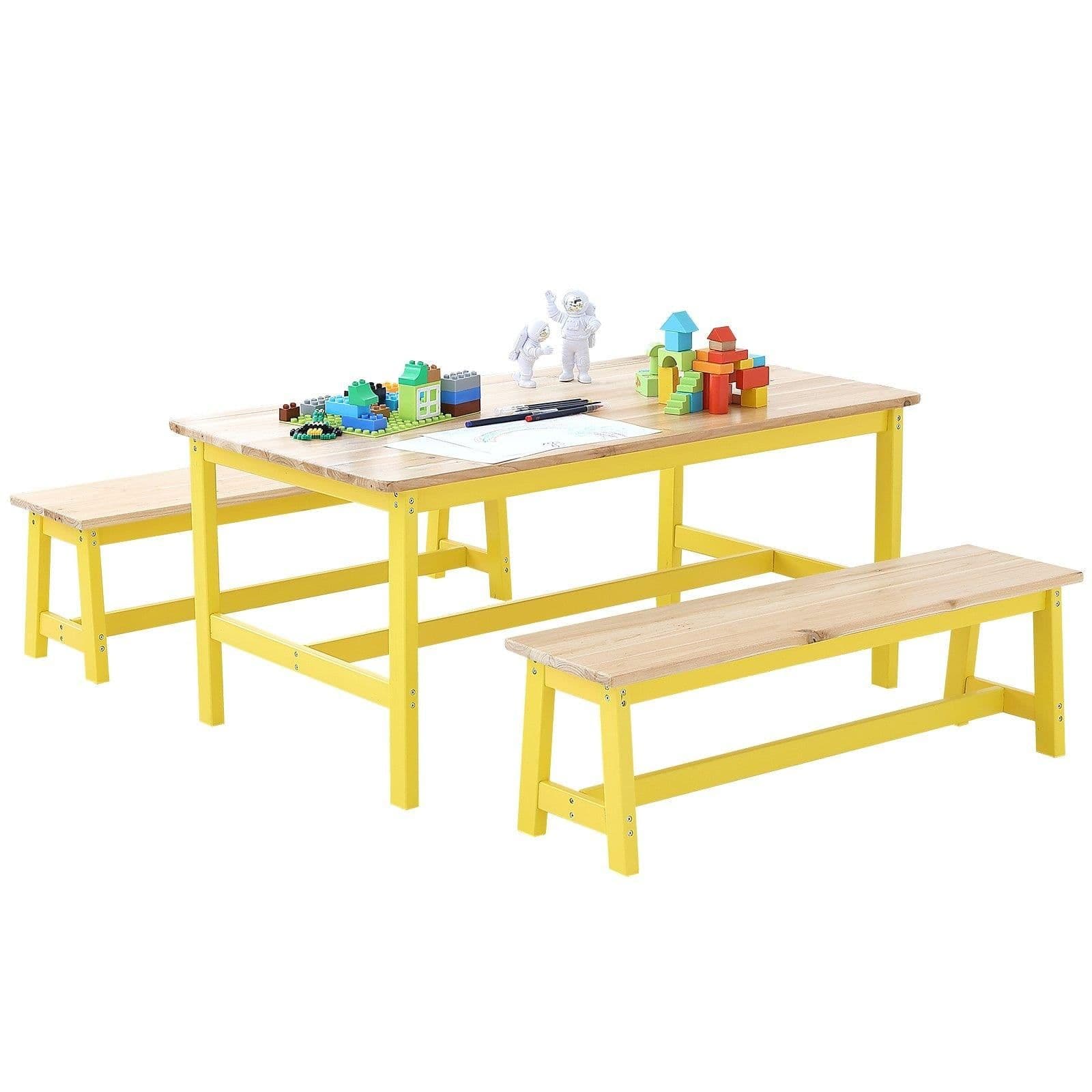 image-VEVOR Kids Table and Bench Set, Toddler Table and Chair Set of 3, Wood Activity Table for Art, Craft, Reading, Learning