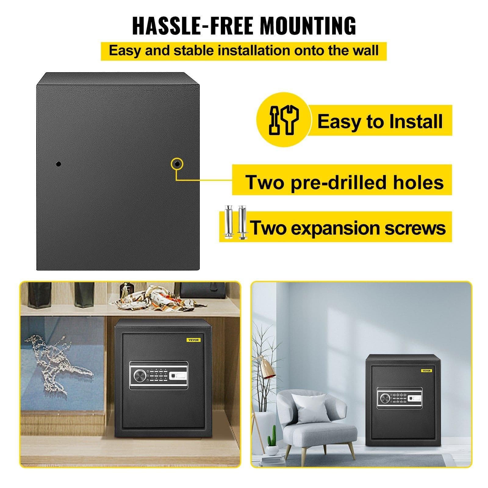 image-VEVOR Safe Box, 1.7 CU.FT Fingerprint Safe Box for Money with 2 Keys & Digital Keypad, Q235 Steel Safe Box for Storing Cash, Jewelry, Pistols, Documents, Watches in Home & Office & Hotel