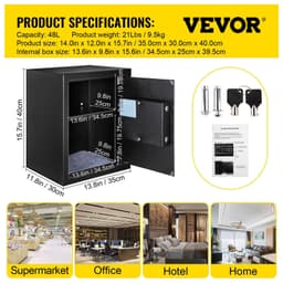 image-VEVOR Safe Box, 1.7 CU.FT Fingerprint Safe Box for Money with 2 Keys & Digital Keypad, Q235 Steel Safe Box for Storing Cash, Jewelry, Pistols, Documents, Watches in Home & Office & Hotel