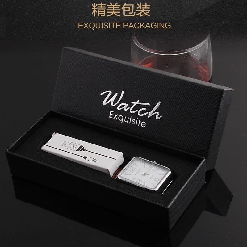 image-F777 metal watch rechargeable lighter windproof creative cross-border USB electronic cigarette lighter watch lighter