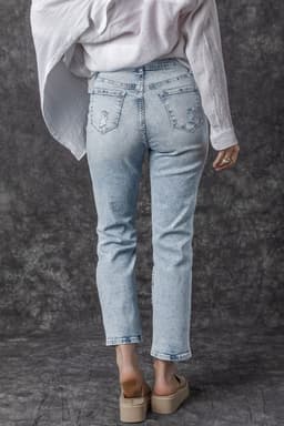 image-Sky Blue Light Wash Frayed Slim Fit High Waist Jeans
