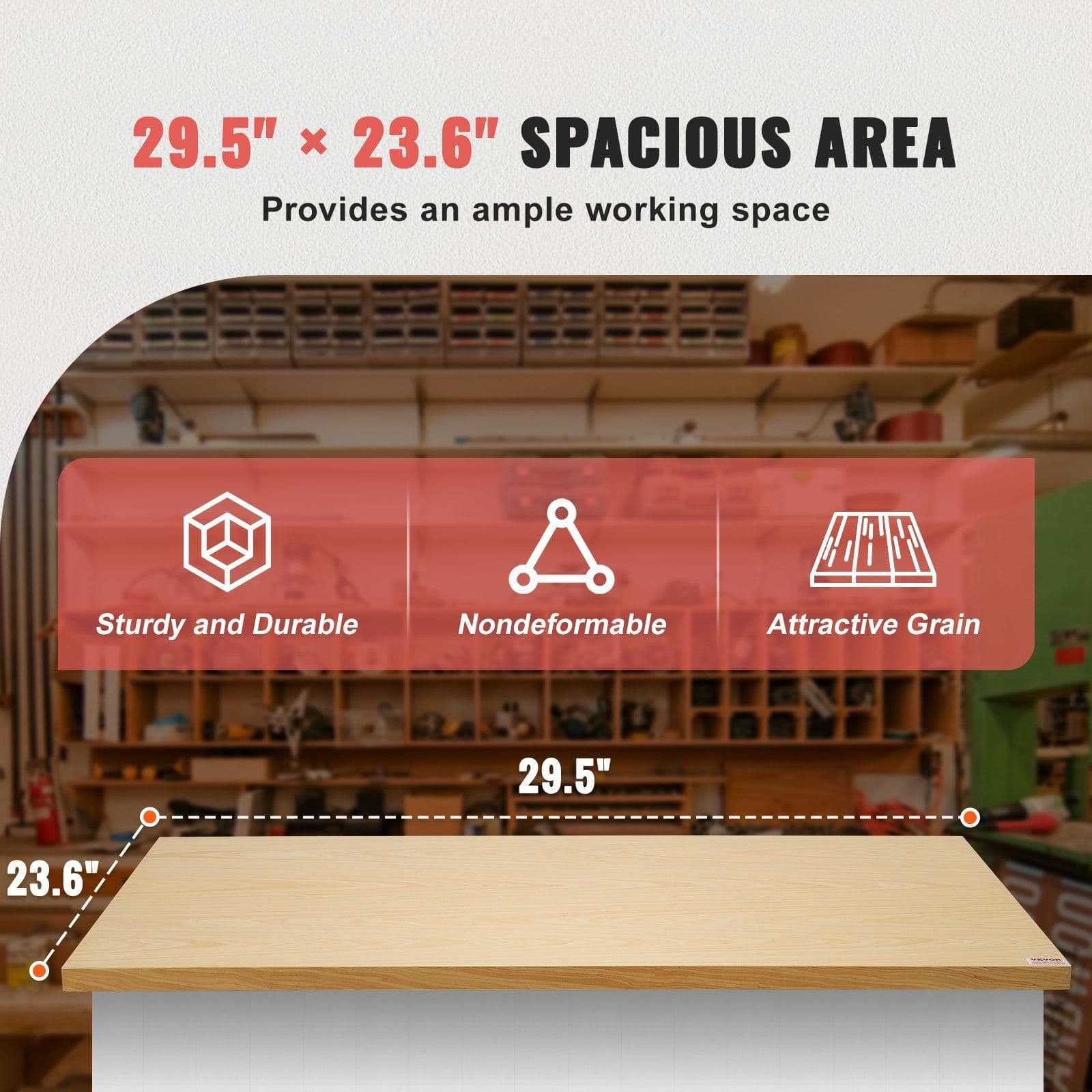 image-VEVOR Wood Table Top, Holds up to 330 lb, 29.5" x 23.6" x 1.5" Rectangular Countertop for Height Adjustable Electric Standing Desk Frame, Universal Solid One-Piece Maple Desktop for Office & Home Desk