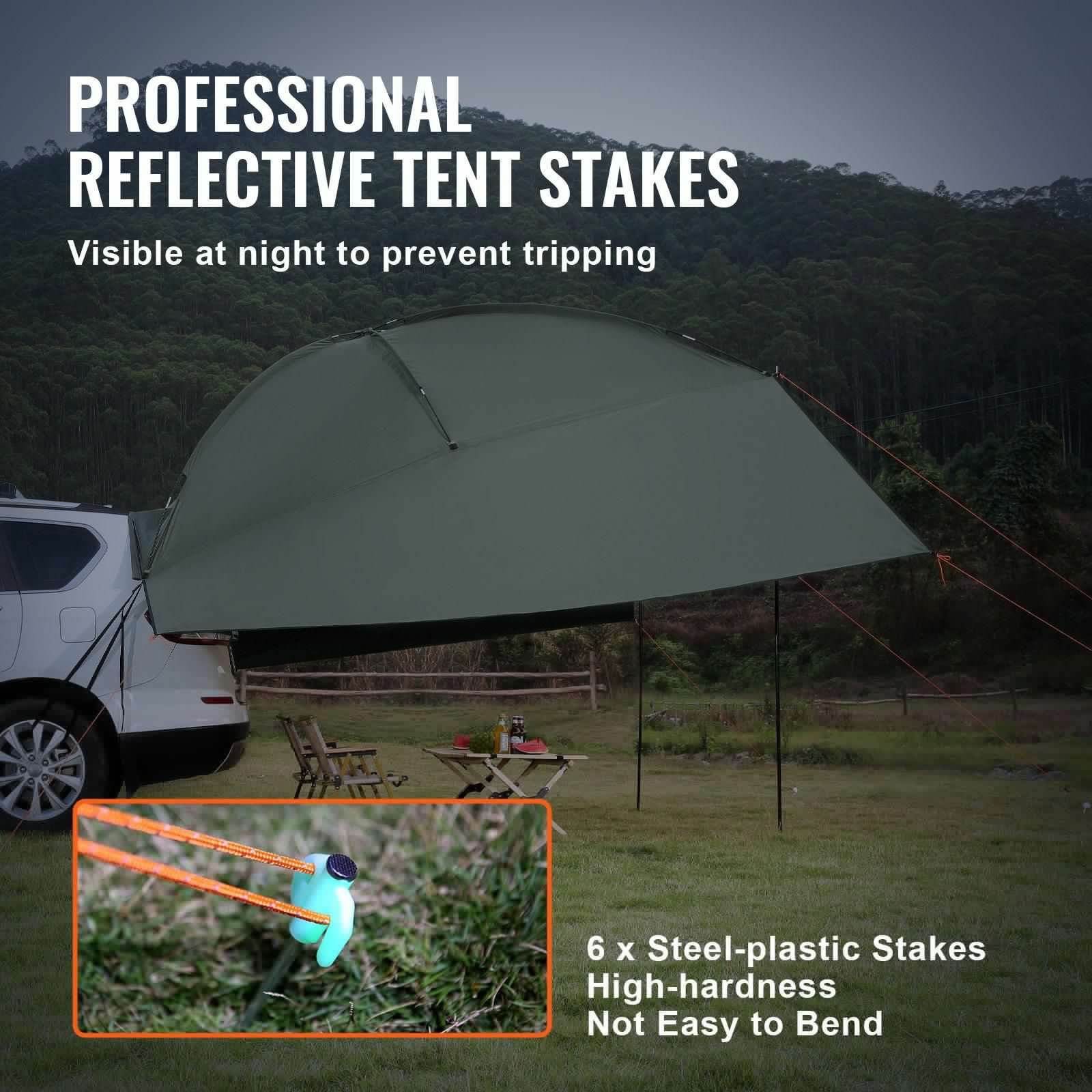 image-VEVOR Vehicle Awning, Large 10' x 7' Shade Coverage Car Side Awning, PU2000mm UV50+ Car Awning with Extended Side Canopies and Portable Storage Bag, Suitable for Truck, SUV, Van, Campers