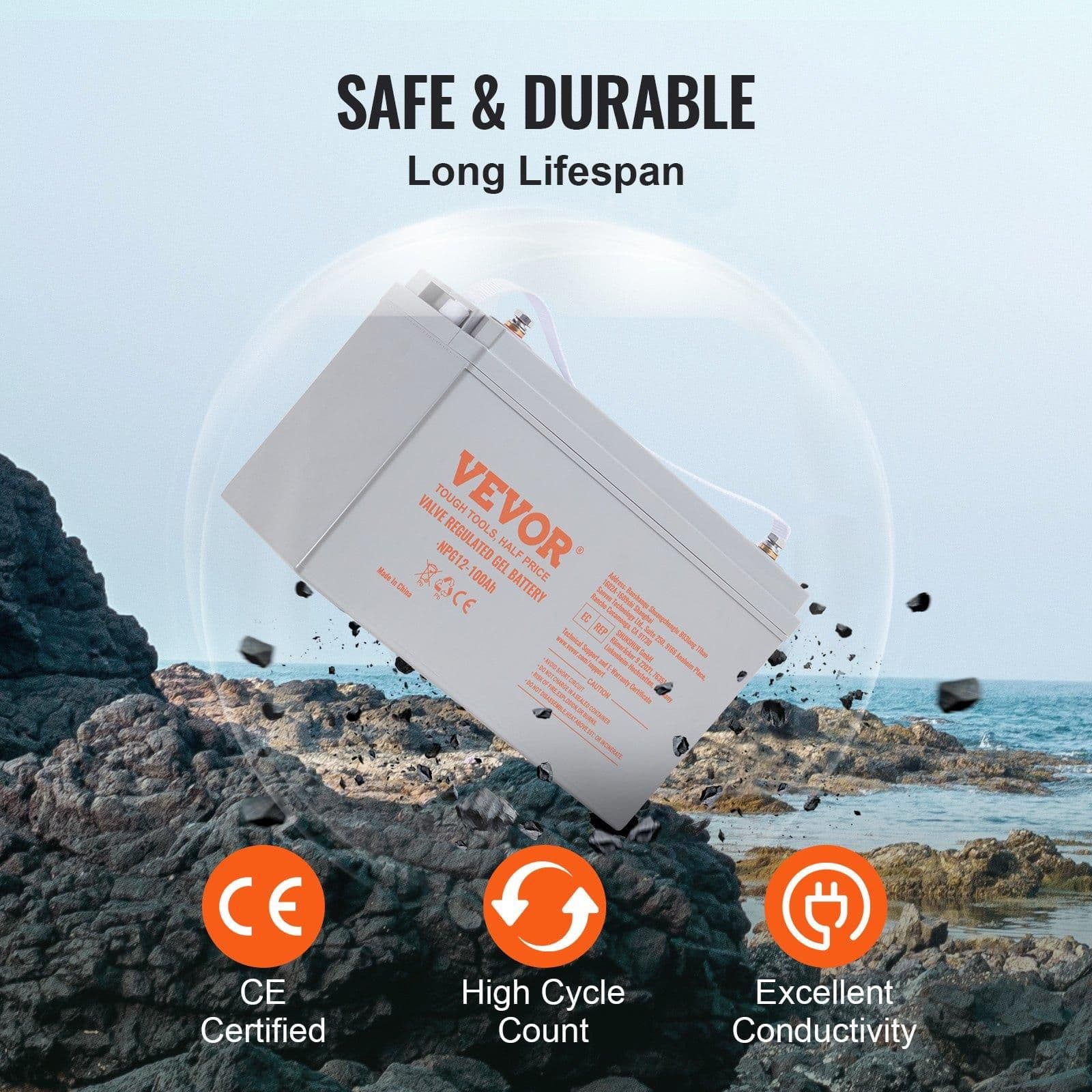image-VEVOR Deep Cycle Battery, 12V 100 AH, AGM Marine Rechargeable Battery, High Self-Discharge Rate 800A Current, for RV Solar Marine Off-Grid Applications UPS Backup Power System