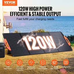 image-VEVOR Portable Monocrystalline Solar Panel, Monocrystallin120W Foldable e ETFE Solar Charger, 23% Efficiency Solar Panel with Type C, DC 18V, QC3.0 USB Port, IP67 Waterproof for Home, Off Grid, Hiking