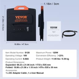 image-VEVOR Portable Monocrystalline Solar Panel, Monocrystallin120W Foldable e ETFE Solar Charger, 23% Efficiency Solar Panel with Type C, DC 18V, QC3.0 USB Port, IP67 Waterproof for Home, Off Grid, Hiking