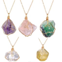 image-Hot Selling in Europe and America Natural Rough Ore Rough Stone Irregular Twisted Wire Amethyst Pink Crystal White Crystal Pendant Necklace
