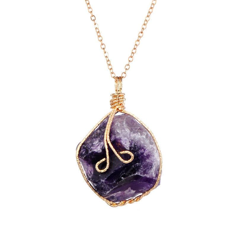 image-Hot Selling in Europe and America Natural Rough Ore Rough Stone Irregular Twisted Wire Amethyst Pink Crystal White Crystal Pendant Necklace
