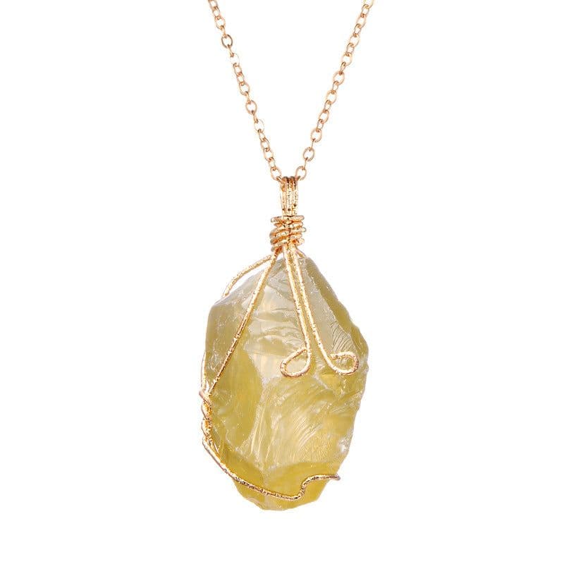 image-Hot Selling in Europe and America Natural Rough Ore Rough Stone Irregular Twisted Wire Amethyst Pink Crystal White Crystal Pendant Necklace