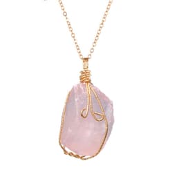 image-Hot Selling in Europe and America Natural Rough Ore Rough Stone Irregular Twisted Wire Amethyst Pink Crystal White Crystal Pendant Necklace
