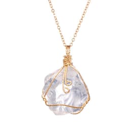 image-Hot Selling in Europe and America Natural Rough Ore Rough Stone Irregular Twisted Wire Amethyst Pink Crystal White Crystal Pendant Necklace