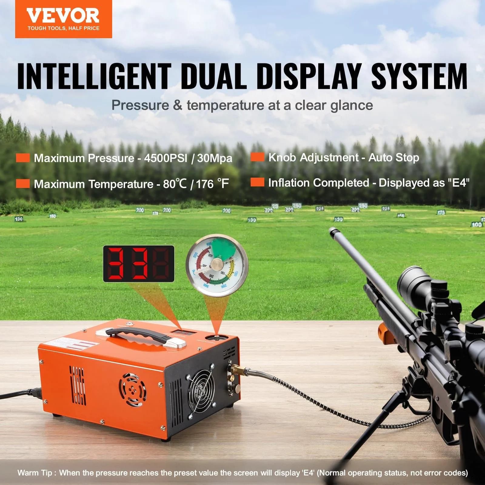 image-VEVOR PCP Air Compressor, 4500PSI Portable PCP Airgun Compressor with Built-in Converter, Auto-Stop | DC12V/AC120V | Oil & Water-Free Paintball Tank Compressor Pump for Air Rifle, Scuba Diving Bottle