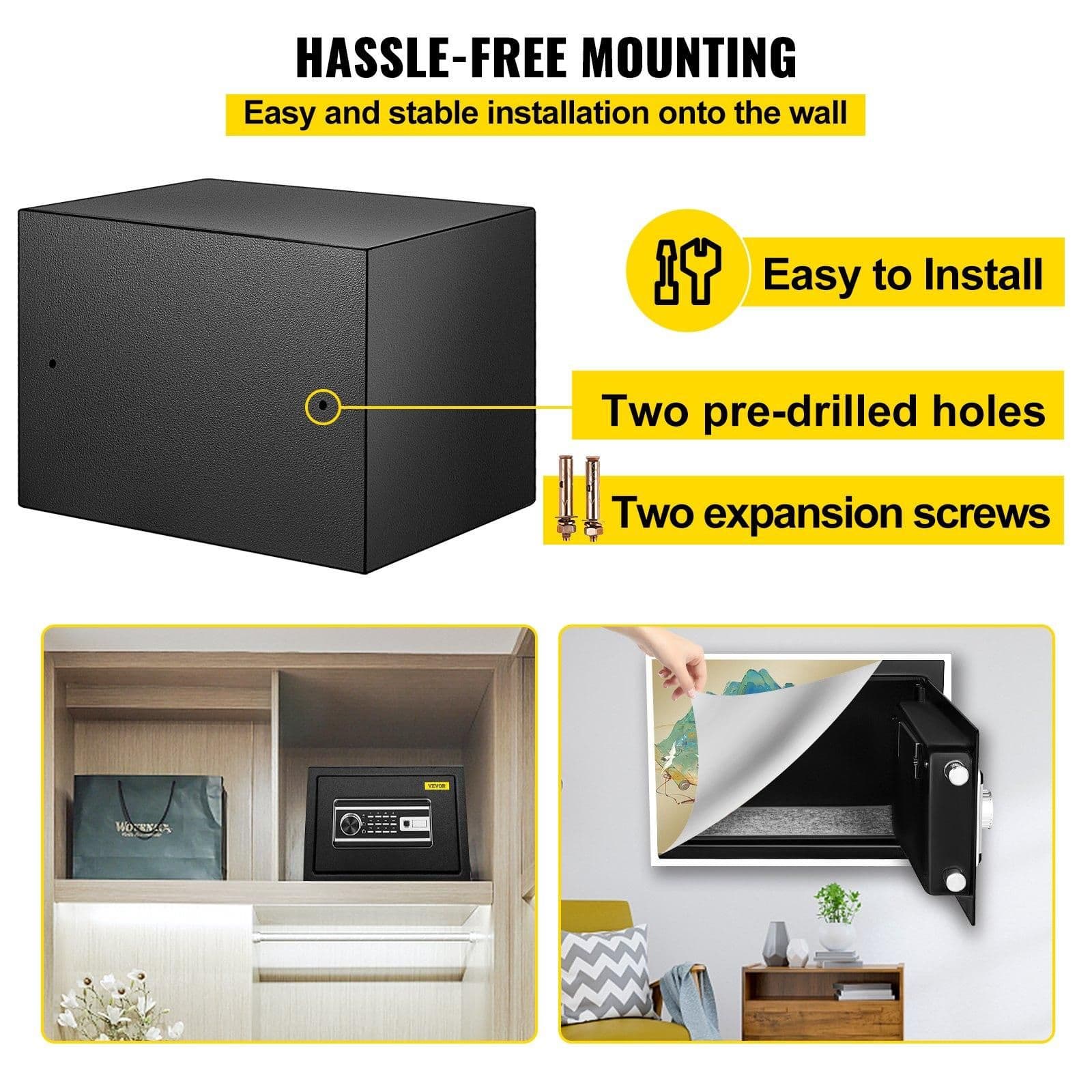 image-VEVOR Safe Box, 0.8 CU.FT Fingerprint Safe Box for Money with 2 Keys & Digital Keypad, Q235 Steel Safe Box for Storing Cash, Jewelry, Pistols, Documents, Watches in Home & Office & Hotel