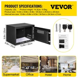 image-VEVOR Safe Box, 0.8 CU.FT Fingerprint Safe Box for Money with 2 Keys & Digital Keypad, Q235 Steel Safe Box for Storing Cash, Jewelry, Pistols, Documents, Watches in Home & Office & Hotel