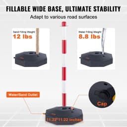 image-VEVOR Adjustable Traffic Delineator Post Cones, 6 Pack, Traffic Safety Delineator Barrier with Fillable Base 6.6FT Chain, for Traffic Control Warning Parking Lot Construction Caution Roads, Red&White