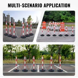 image-VEVOR Adjustable Traffic Delineator Post Cones, 6 Pack, Traffic Safety Delineator Barrier with Fillable Base 6.6FT Chain, for Traffic Control Warning Parking Lot Construction Caution Roads, Red&White