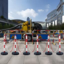 image-VEVOR Adjustable Traffic Delineator Post Cones, 6 Pack, Traffic Safety Delineator Barrier with Fillable Base 6.6FT Chain, for Traffic Control Warning Parking Lot Construction Caution Roads, Red&White