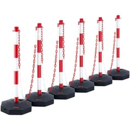 image-VEVOR Adjustable Traffic Delineator Post Cones, 6 Pack, Traffic Safety Delineator Barrier with Fillable Base 6.6FT Chain, for Traffic Control Warning Parking Lot Construction Caution Roads, Red&White