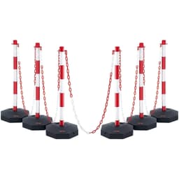 image-VEVOR Adjustable Traffic Delineator Post Cones, 6 Pack, Traffic Safety Delineator Barrier with Fillable Base 6.6FT Chain, for Traffic Control Warning Parking Lot Construction Caution Roads, Red&White