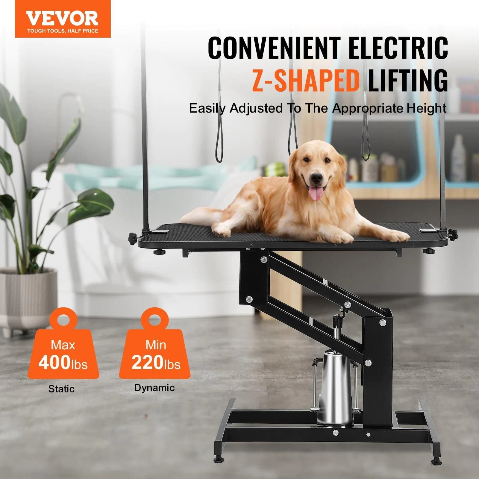 image-VEVOR 43" Hydraulic Pet Grooming Table, Heavy Duty Dog Grooming Arm for Medium/ Small Dogs, Height Adjustable Dog Grooming Station, Anti Slip Tabletop /Dog Grooming Station, Max Bearing 400LBS