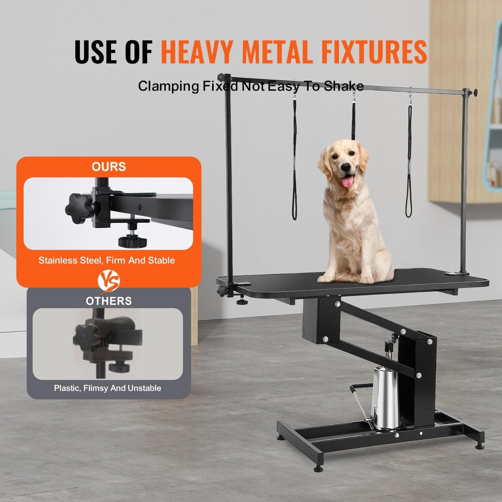 image-VEVOR 43" Hydraulic Pet Grooming Table, Heavy Duty Dog Grooming Arm for Medium/ Small Dogs, Height Adjustable Dog Grooming Station, Anti Slip Tabletop /Dog Grooming Station, Max Bearing 400LBS