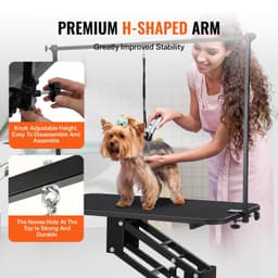 image-VEVOR 43" Hydraulic Pet Grooming Table, Heavy Duty Dog Grooming Arm for Medium/ Small Dogs, Height Adjustable Dog Grooming Station, Anti Slip Tabletop /Dog Grooming Station, Max Bearing 400LBS