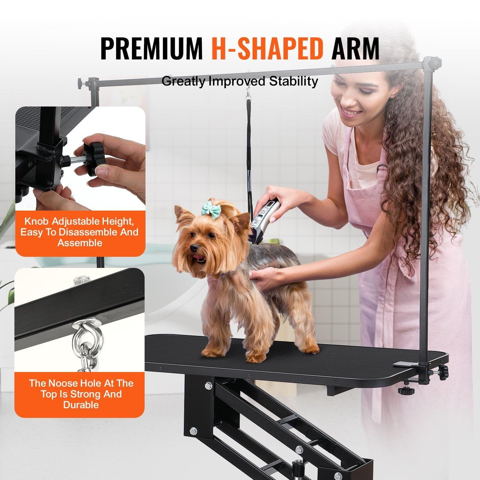 image-VEVOR 43" Hydraulic Pet Grooming Table, Heavy Duty Dog Grooming Arm for Medium/ Small Dogs, Height Adjustable Dog Grooming Station, Anti Slip Tabletop /Dog Grooming Station, Max Bearing 400LBS